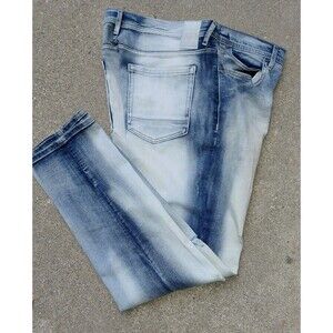 Y2K Sean John  Tapered Leg Jeans Mens 38x34 Blue Denim Distressed Stretch